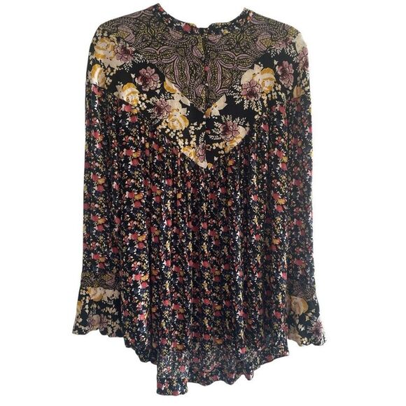 Free People Wildflower Fields Floral Boho Long Sleeve Tunic Top Women’s Medium - Picture 4 of 6